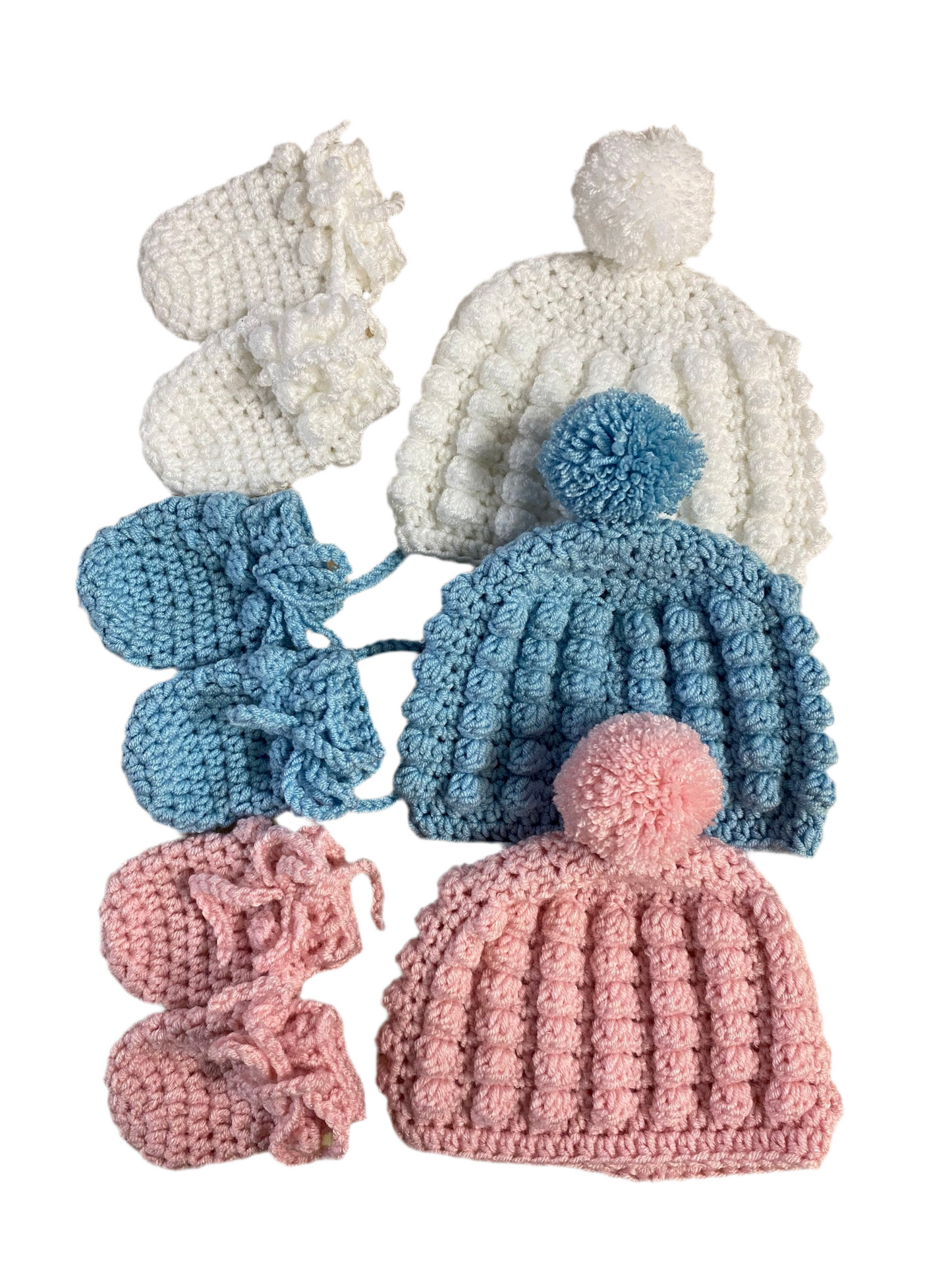 Handmade Baby Bobble Hat and Mittens Sets