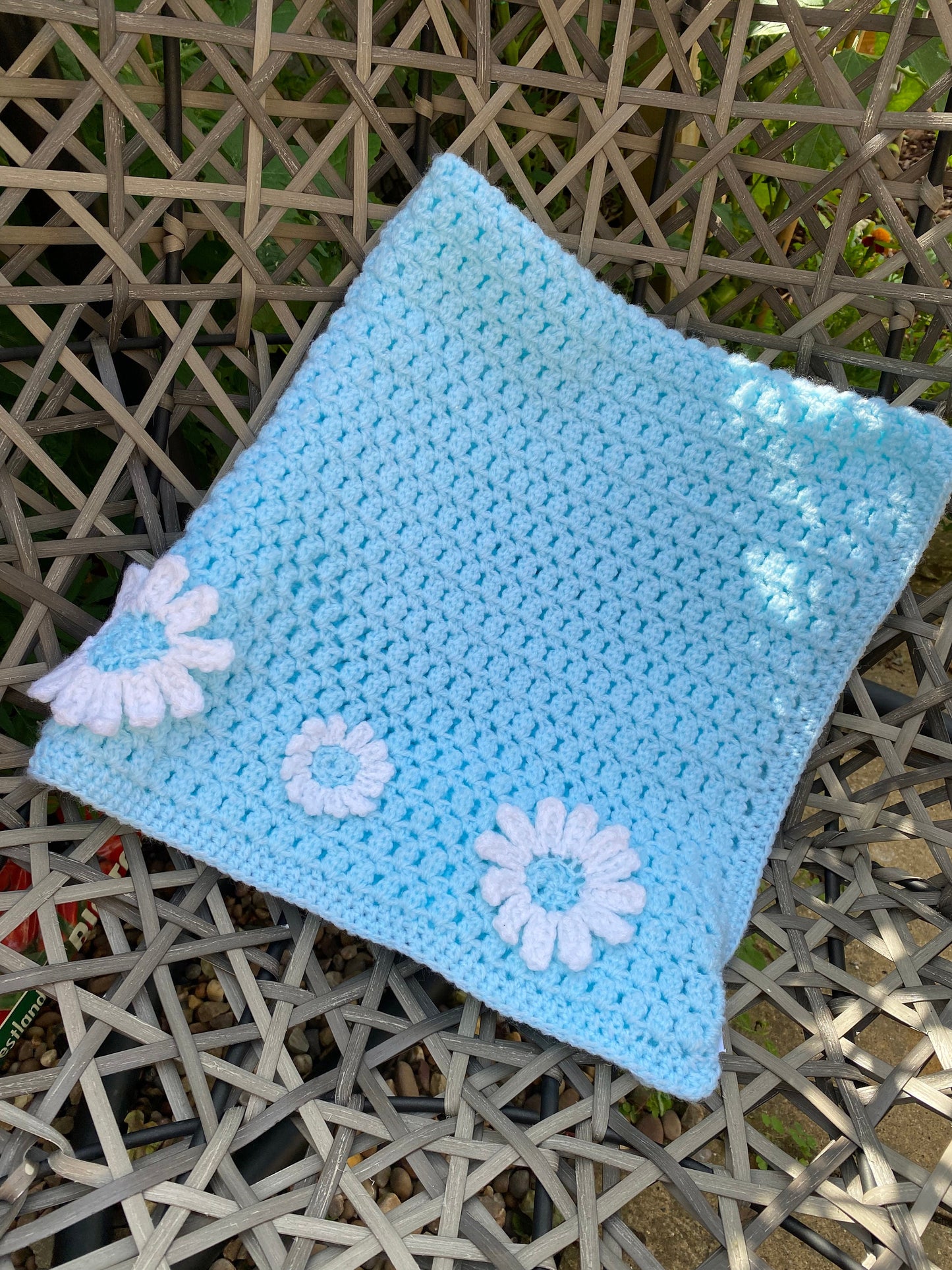 Crochet Turquoise/Blue Daisy Motif Baby Blanket