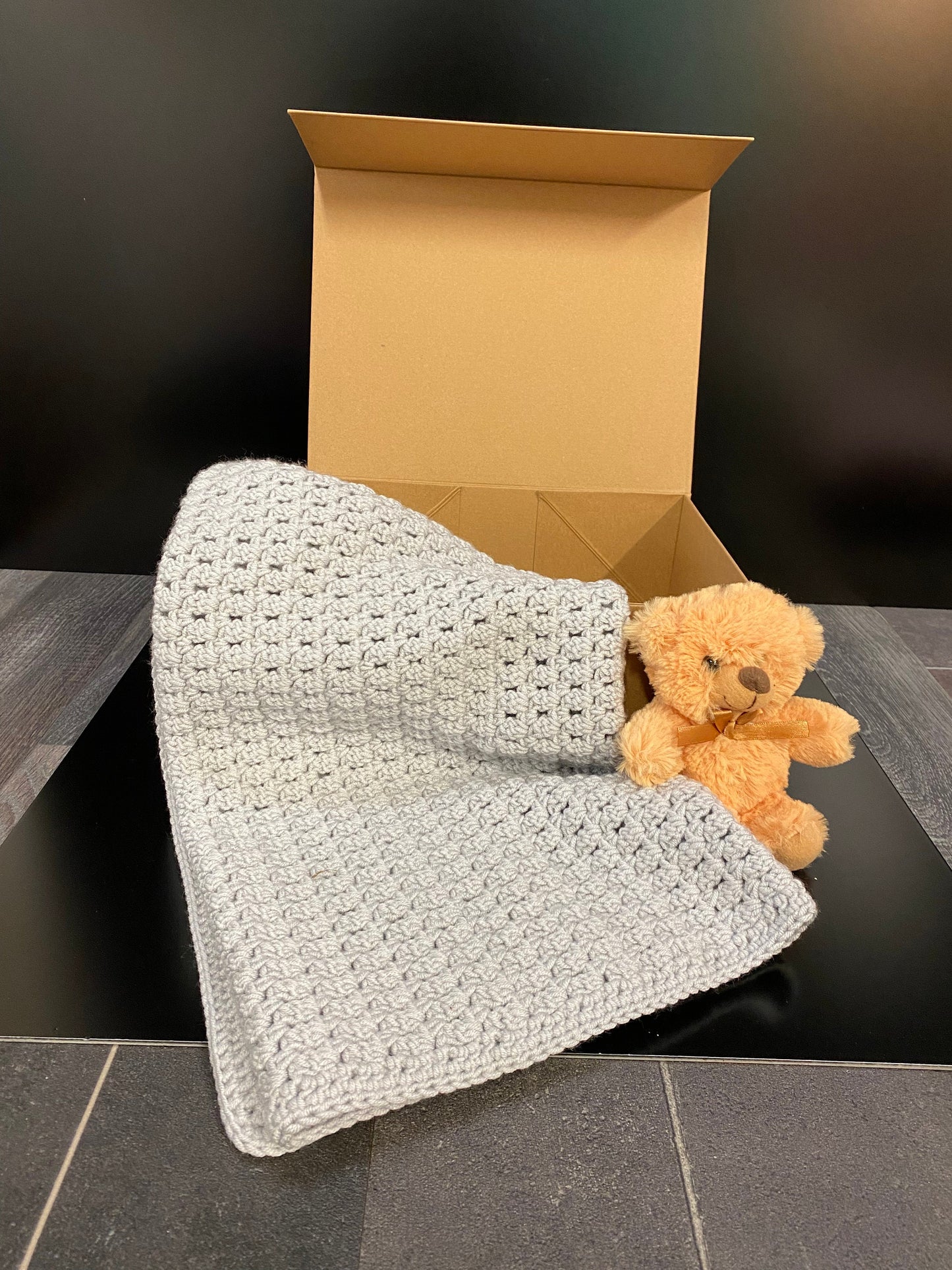 Crochet Grey Baby Blanket - Light Grey