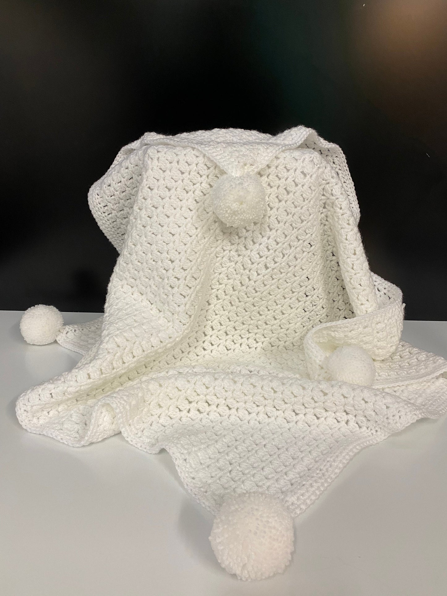 Crochet Baby Pom Pom Blanket - White