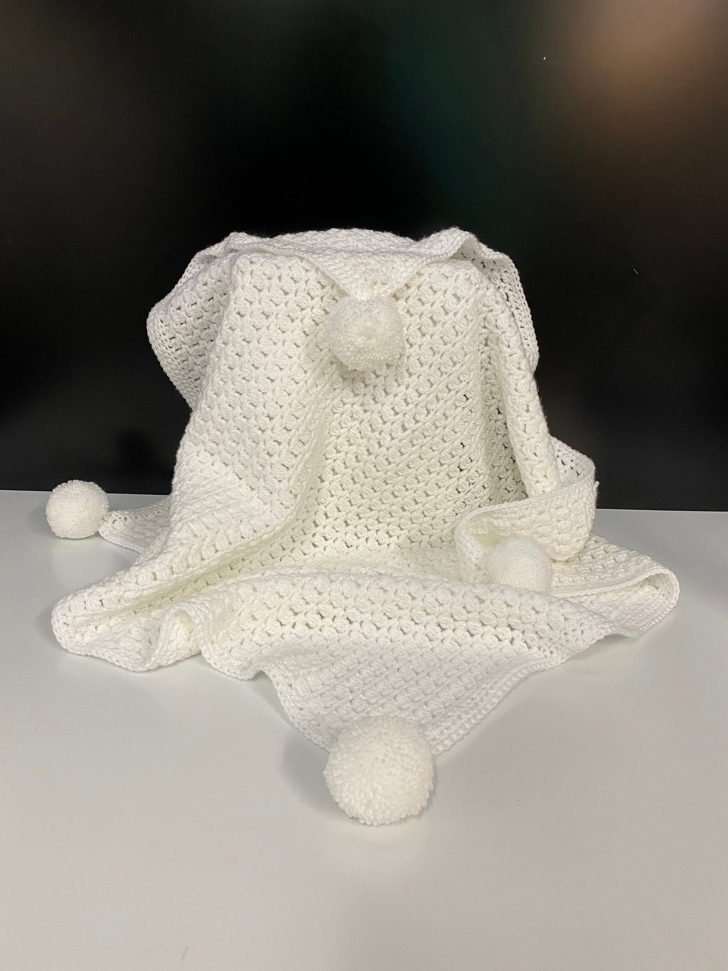 Crochet Baby Pom Pom Blanket - White