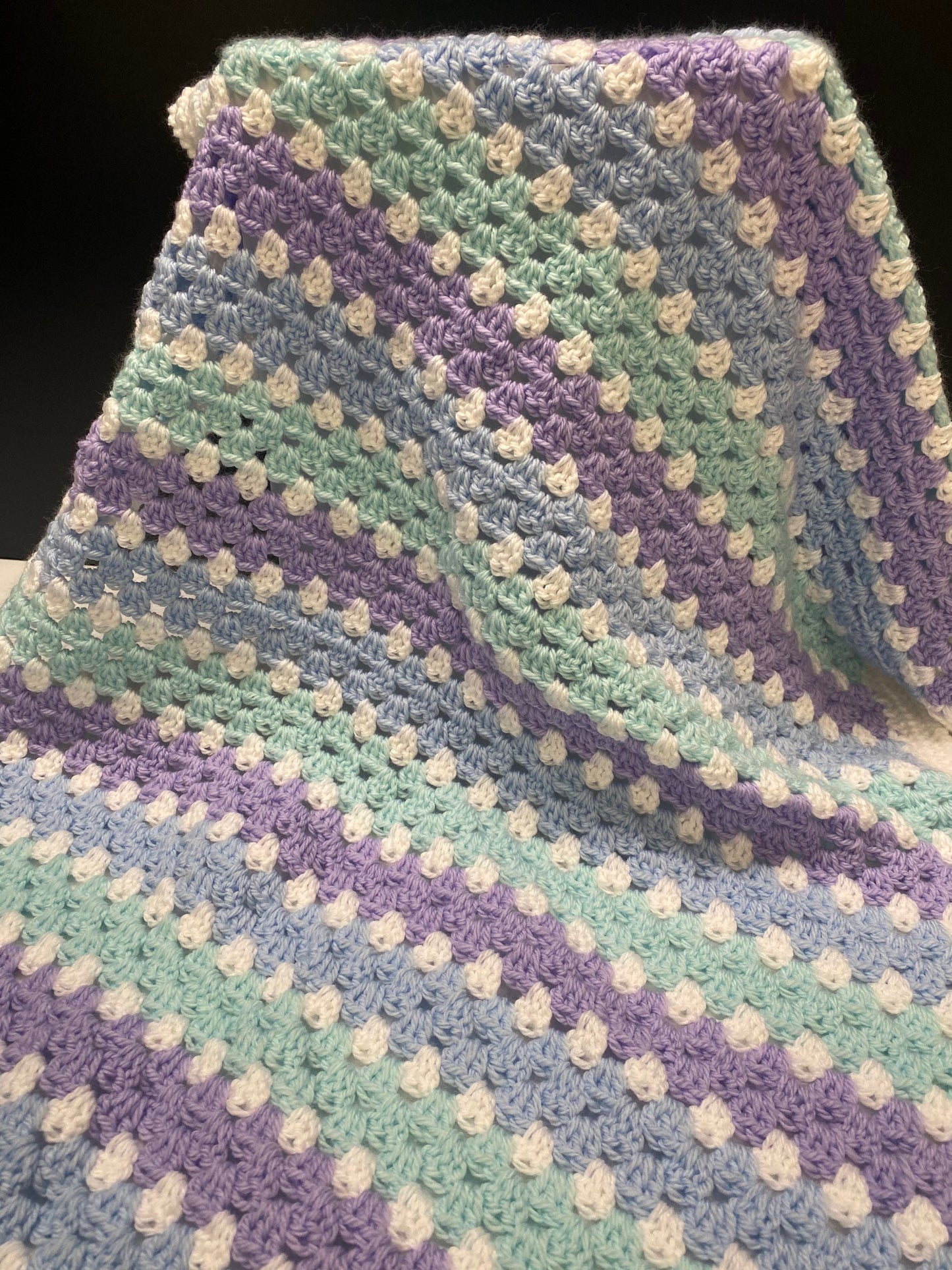 Soft Crochet Baby Blanket - Lilac, Turquiose, Blue and White