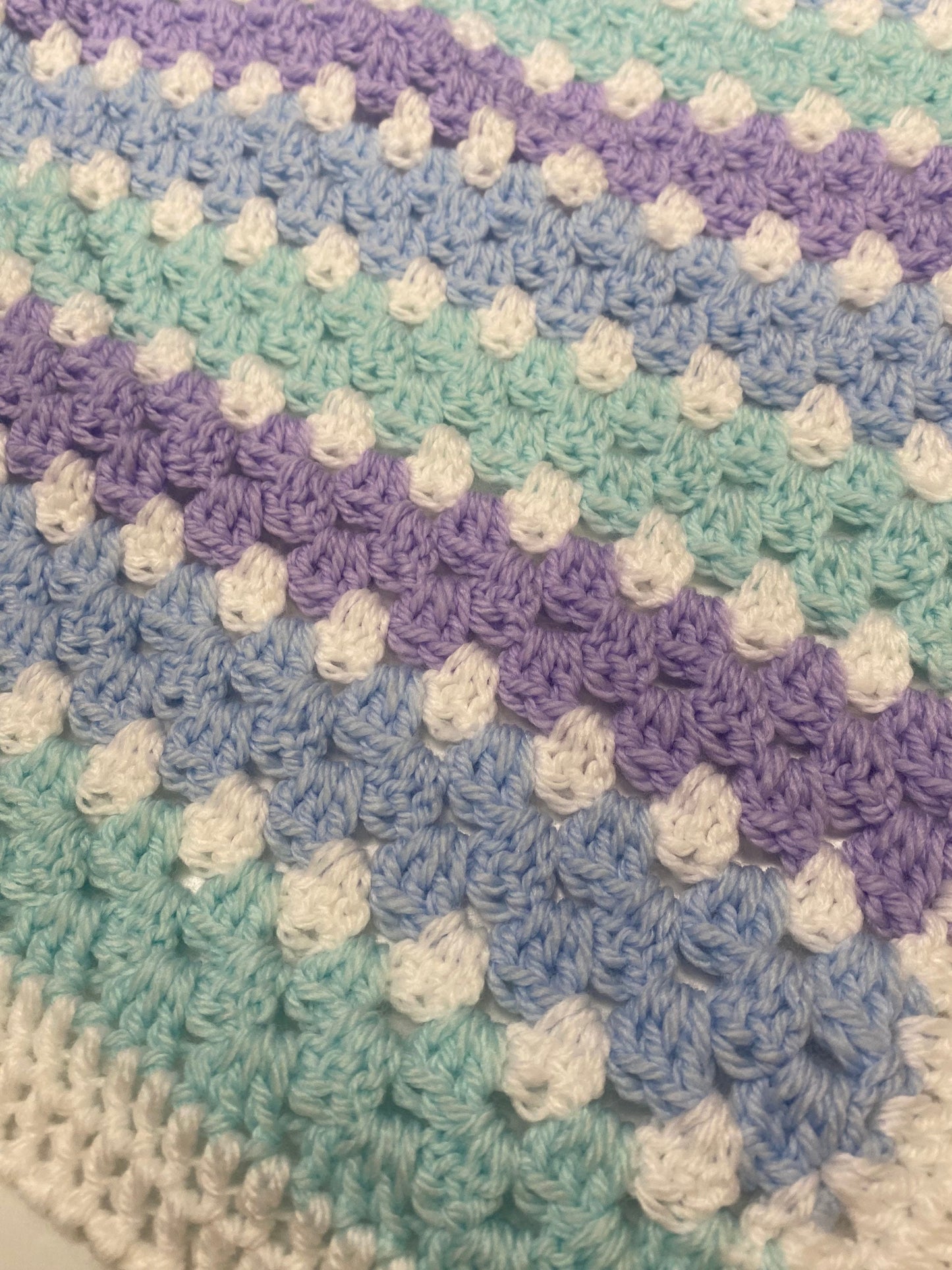 Soft Crochet Baby Blanket - Lilac, Turquiose, Blue and White