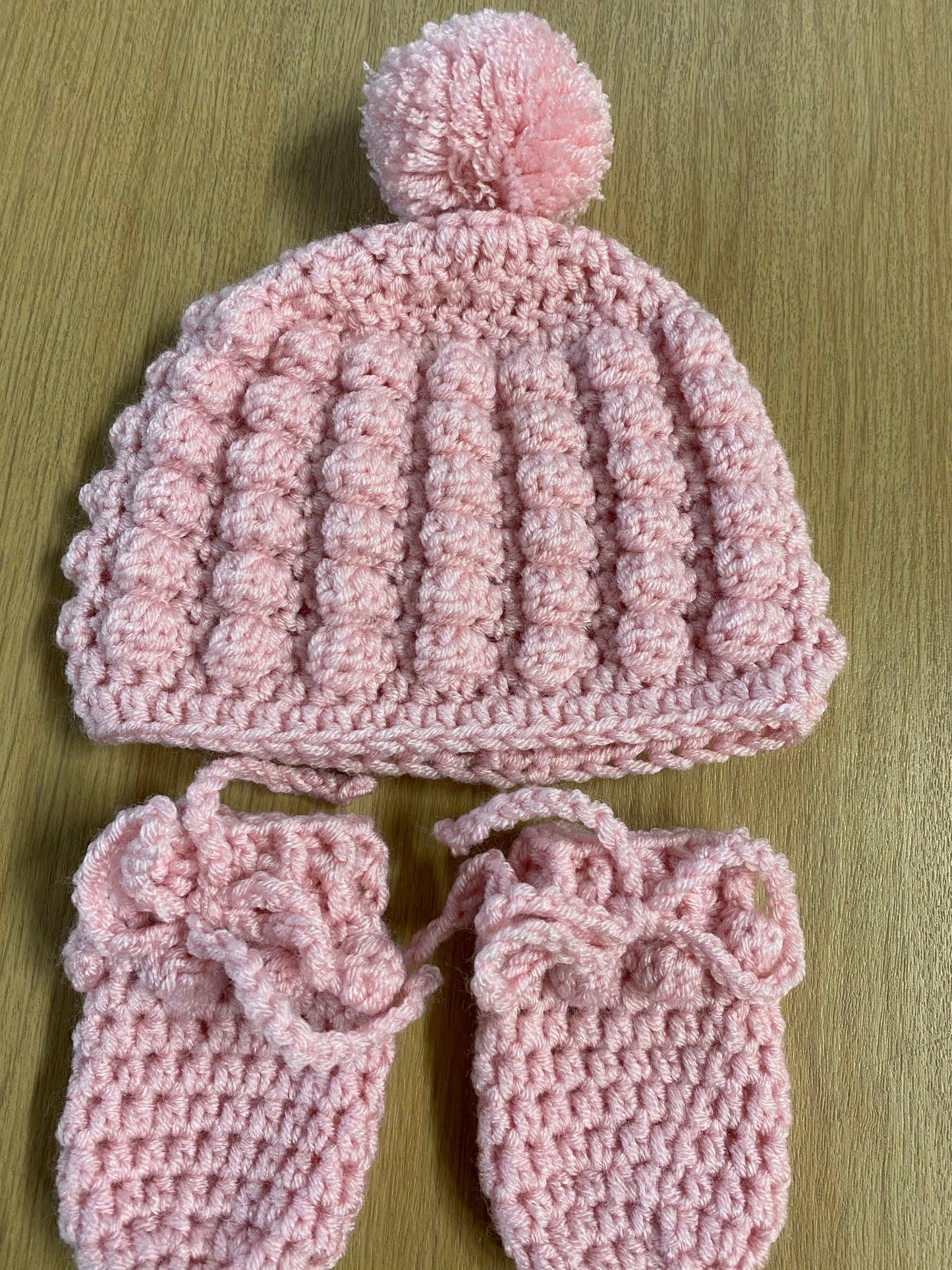 Handmade Baby Bobble Hat and Mittens Sets