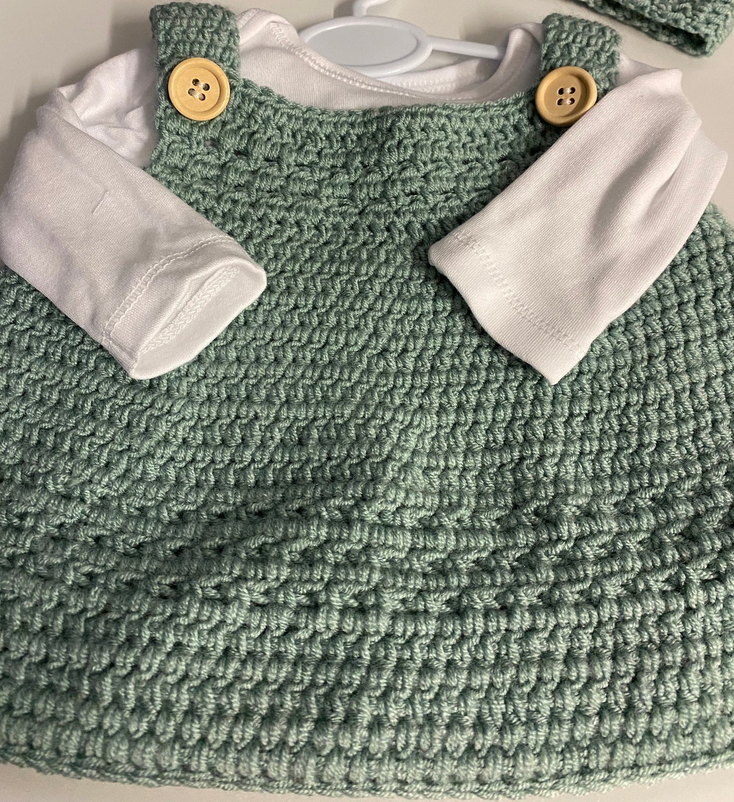 Baby Crochet Dress and Headband - Sage